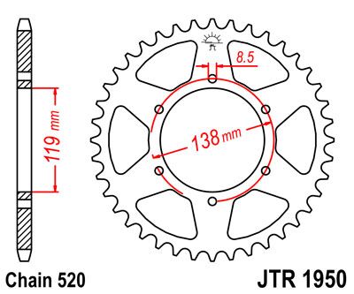 JT SPROCKETS JTR1950.48 REAR REPLACEMENT SPROCKET 48 TEETH 520 PITCH NATURAL C49 HIGH CARBON STEEL JTR1950.48