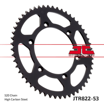 JT SPROCKETS JTR822.53 REAR REPLACEMENT SPROCKET 53 TEETH 520 PITCH NATURAL C49 HIGH CARBON STEEL JTR822.53