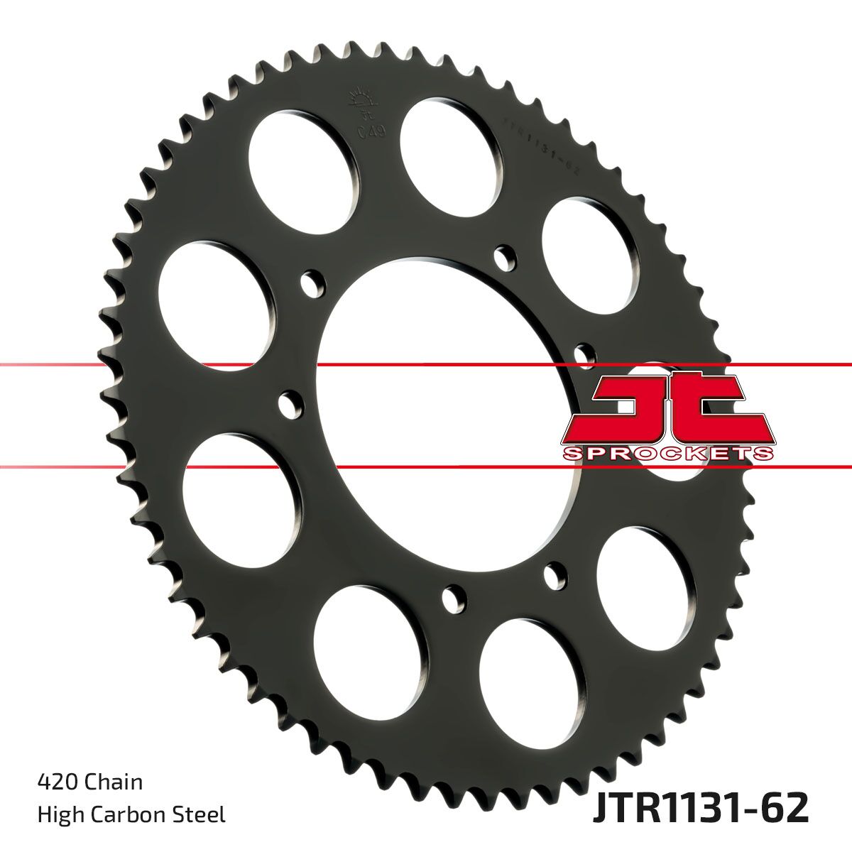 JT SPROCKETS JTR1131.62 REAR REPLACEMENT SPROCKET 62 TEETH 420 PITCH BLACK C49 HIGH CARBON STEEL JTR1131.62