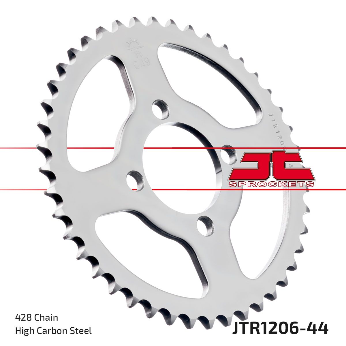 JT SPROCKETS JTR1206.44 REAR REPLACEMENT SPROCKET 44 TEETH 428 PITCH NATURAL C49 HIGH CARBON STEEL JTR1206.44