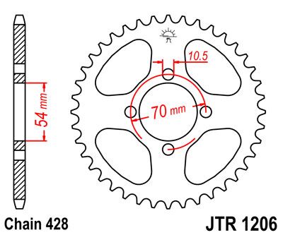 JT SPROCKETS JTR1206.44 REAR REPLACEMENT SPROCKET 44 TEETH 428 PITCH NATURAL C49 HIGH CARBON STEEL JTR1206.44