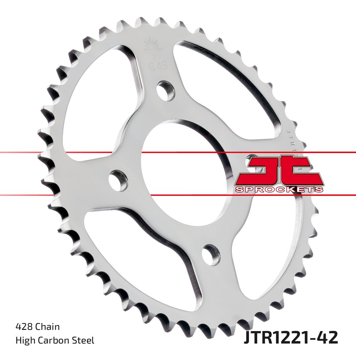 JT SPROCKETS JTR1221.42 REAR REPLACEMENT SPROCKET 42 TEETH 428 PITCH NATURAL C49 HIGH CARBON STEEL JTR1221.42