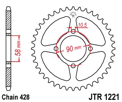 JT SPROCKETS JTR1221.42 REAR REPLACEMENT SPROCKET 42 TEETH 428 PITCH NATURAL C49 HIGH CARBON STEEL JTR1221.42