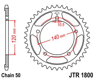 JT SPROCKETS JTR1800.47 REAR REPLACEMENT SPROCKET 47 TEETH 50 PITCH NATURAL C49 HIGH CARBON STEEL JTR1800.47