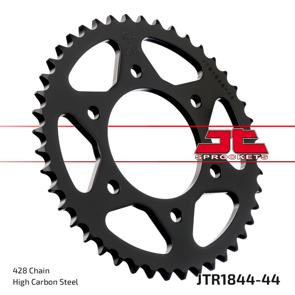 JT SPROCKETS JTR1844.44 REAR REPLACEMENT SPROCKET 44 TEETH 428 PITCH BLACK C49 HIGH CARBON STEEL JTR1844.44