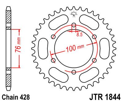 JT SPROCKETS JTR1844.44 REAR REPLACEMENT SPROCKET 44 TEETH 428 PITCH BLACK C49 HIGH CARBON STEEL JTR1844.44