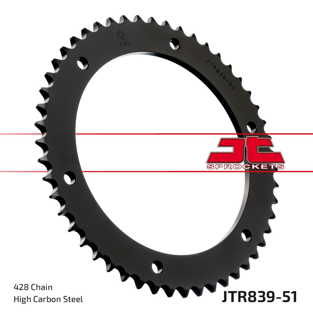 JT SPROCKETS JTR839.51 REAR REPLACEMENT SPROCKET 51 TEETH 428 PITCH BLACK C49 HIGH CARBON STEEL JTR839.51