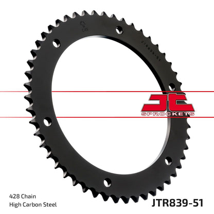 JT SPROCKETS JTR839.51 REAR REPLACEMENT SPROCKET 51 TEETH 428 PITCH BLACK C49 HIGH CARBON STEEL JTR839.51