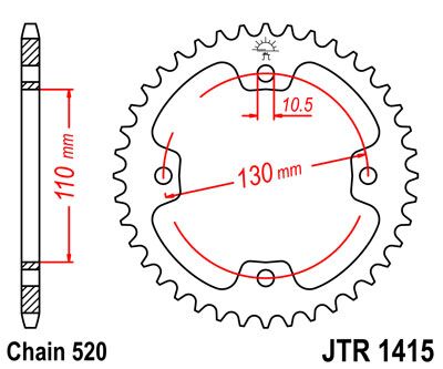 JT SPROCKETS JTR1415.36 REAR REPLACEMENT SPROCKET 36 TEETH 520 PITCH NATURAL C49 HIGH CARBON STEEL JTR1415.36