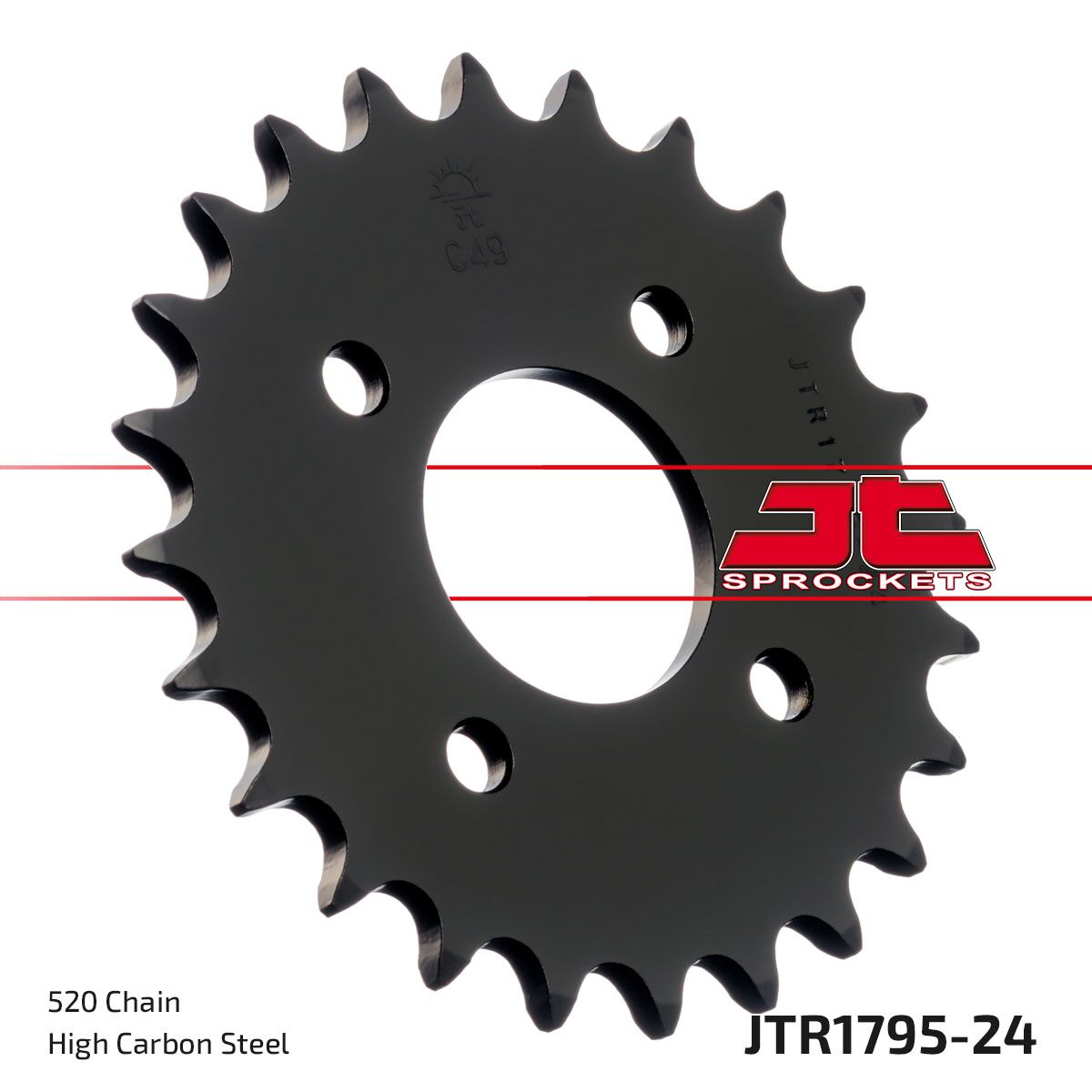JT SPROCKETS JTR1795.24 REAR REPLACEMENT SPROCKET 24 TEETH 520 PITCH BLACK C49 HIGH CARBON STEEL JTR1795.24