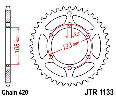 JT SPROCKETS JTR1133.65 REAR REPLACEMENT SPROCKET 65 TEETH 420 PITCH NATURAL C49 HIGH CARBON STEEL JTR1133.65