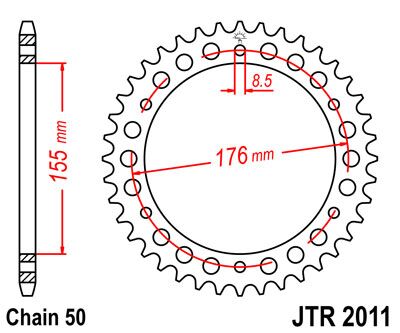 JT SPROCKETS JTR2011.46 REAR REPLACEMENT SPROCKET 46 TEETH 50 PITCH NATURAL C49 HIGH CARBON STEEL JTR2011.46