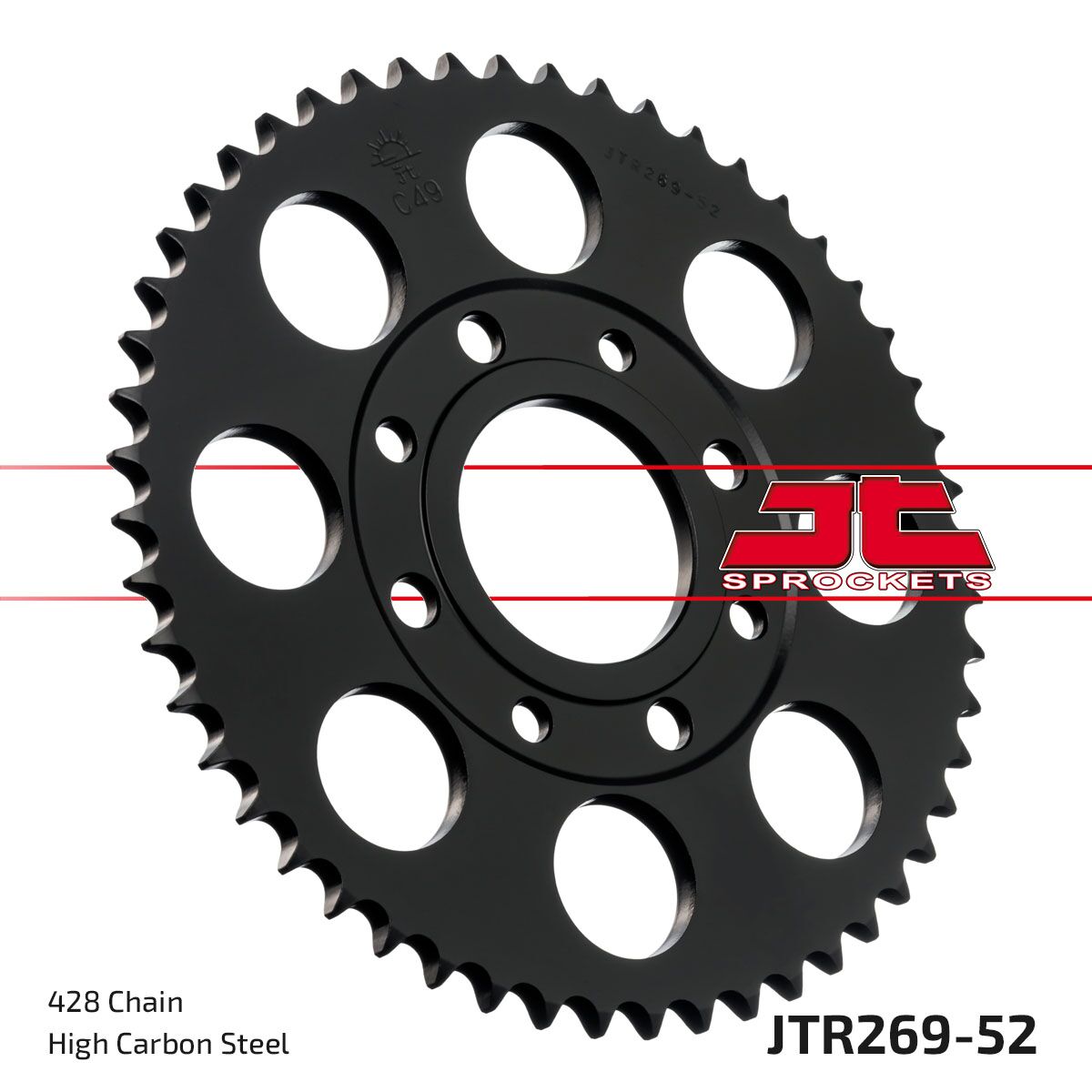 JT SPROCKETS JTR269.52 REAR REPLACEMENT SPROCKET 52 TEETH 428 PITCH BLACK C49 HIGH CARBON STEEL JTR269.52