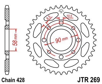 JT SPROCKETS JTR269.52 REAR REPLACEMENT SPROCKET 52 TEETH 428 PITCH BLACK C49 HIGH CARBON STEEL JTR269.52