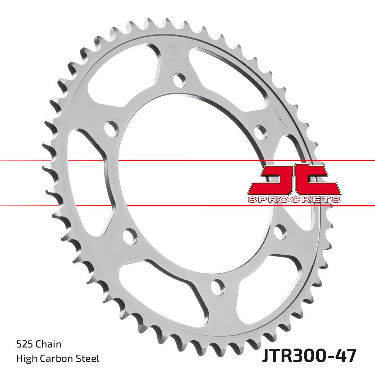 JT SPROCKETS JTR300.47ZBK REAR REPLACEMENT SPROCKET 47 TEETH 525 PITCH NATURAL C49 HIGH CARBON STEEL JTR300.47ZBK