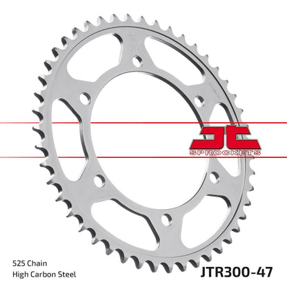 JT SPROCKETS JTR300.47ZBK REAR REPLACEMENT SPROCKET 47 TEETH 525 PITCH NATURAL C49 HIGH CARBON STEEL JTR300.47ZBK