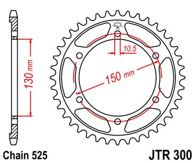 JT SPROCKETS JTR300.47ZBK REAR REPLACEMENT SPROCKET 47 TEETH 525 PITCH NATURAL C49 HIGH CARBON STEEL JTR300.47ZBK