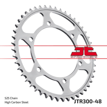 JT SPROCKETS JTR300.48ZBK REAR REPLACEMENT SPROCKET 48 TEETH 525 PITCH NATURAL C49 HIGH CARBON STEEL JTR300.48ZBK