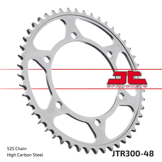 JT SPROCKETS JTR300.48ZBK REAR REPLACEMENT SPROCKET 48 TEETH 525 PITCH NATURAL C49 HIGH CARBON STEEL JTR300.48ZBK