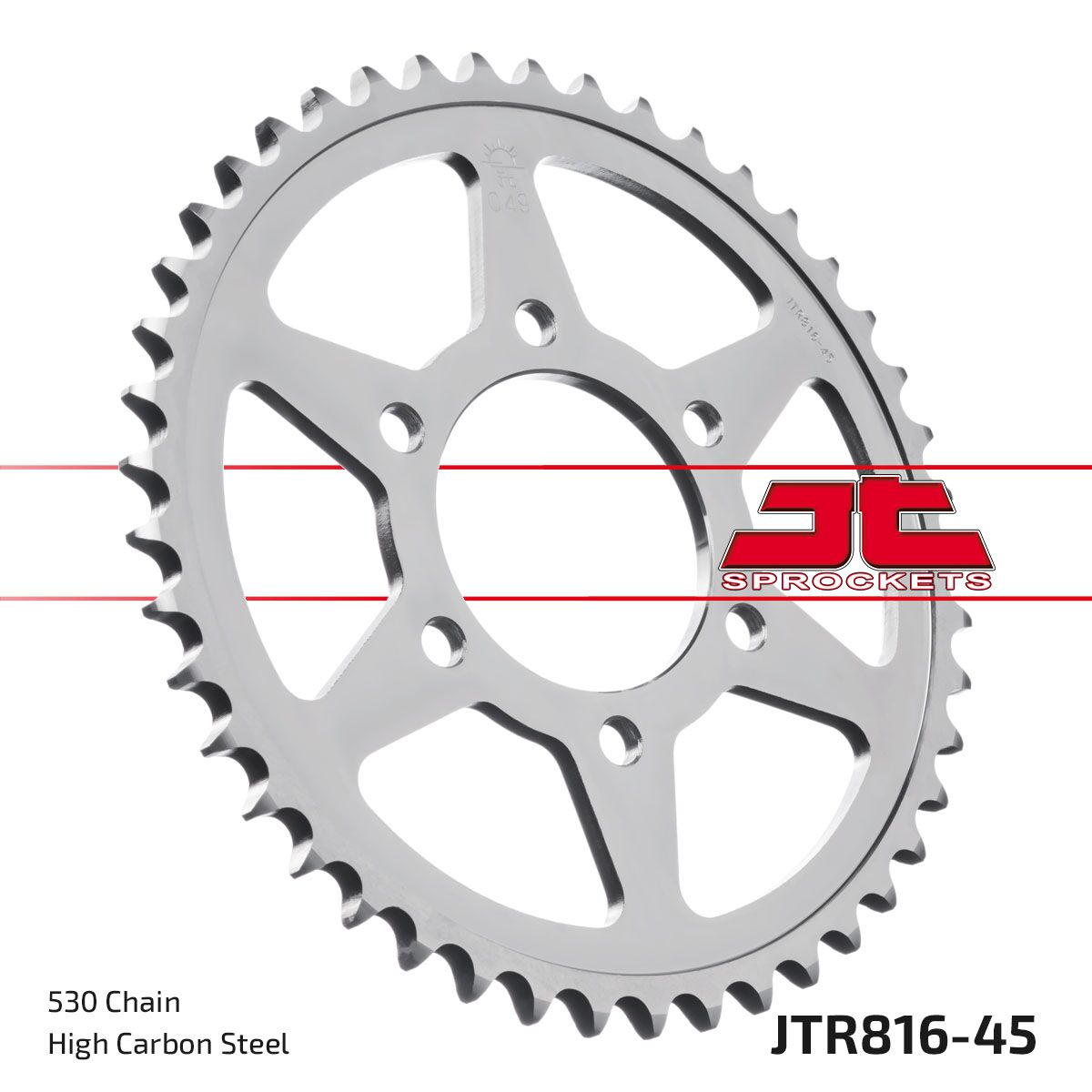 JT SPROCKETS JTR816.45ZBK REAR REPLACEMENT SPROCKET 45 TEETH 50 PITCH NATURAL C49 HIGH CARBON STEEL JTR816.45ZBK