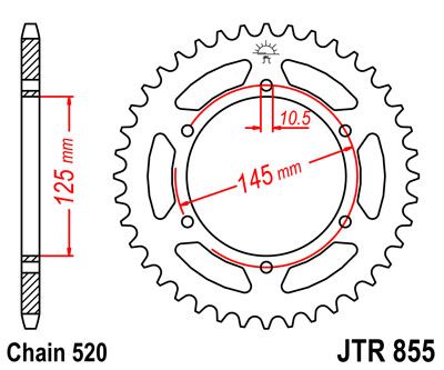 JT SPROCKETS JTR855.45ZBK REAR REPLACEMENT SPROCKET 45 TEETH 520 PITCH BLACK C49 HIGH CARBON STEEL JTR855.45ZBK