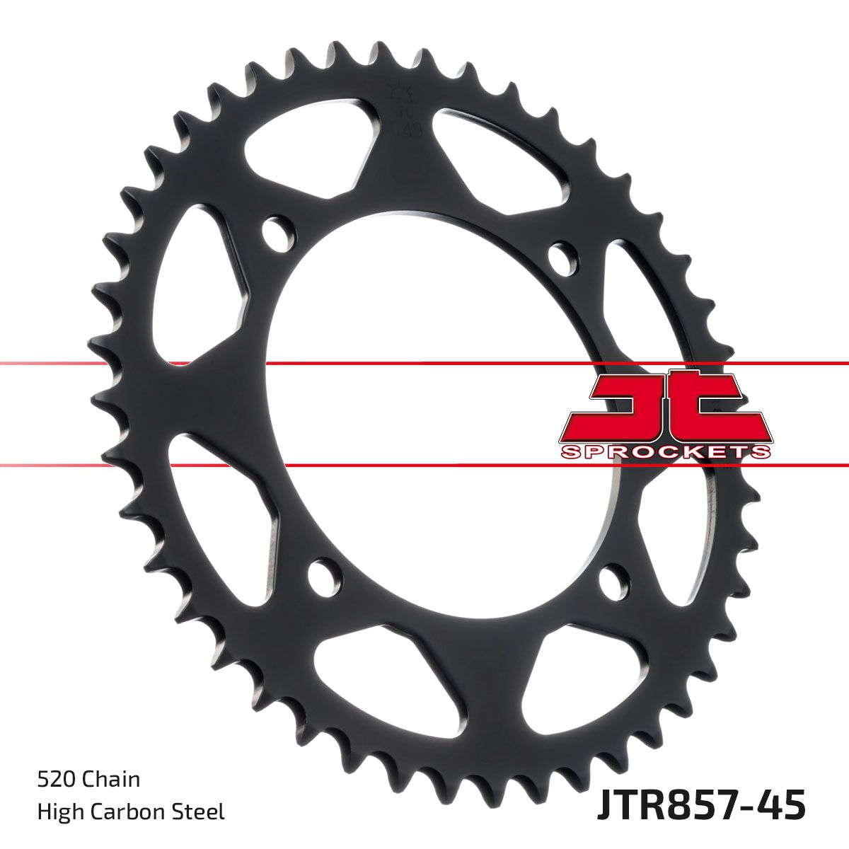 JT SPROCKETS JTR857.45ZBK REAR REPLACEMENT SPROCKET 45 TEETH 520 PITCH BLACK C49 HIGH CARBON STEEL JTR857.45ZBK