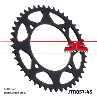 JT SPROCKETS JTR857.45ZBK REAR REPLACEMENT SPROCKET 45 TEETH 520 PITCH BLACK C49 HIGH CARBON STEEL JTR857.45ZBK