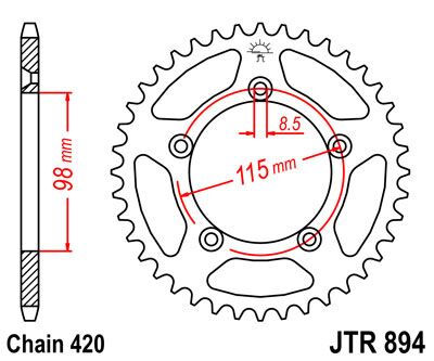 JT SPROCKETS JTR894.48ZBK REAR REPLACEMENT SPROCKET 48 TEETH 420 PITCH BLACK C49 HIGH CARBON STEEL JTR894.48ZBK