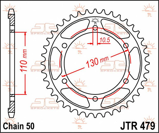JT SPROCKETS JTR479.48ZBK REAR REPLACEMENT SPROCKET 48 TEETH 530 PITCH BLACK C49 HIGH CARBON STEEL JTR479.48ZBK
