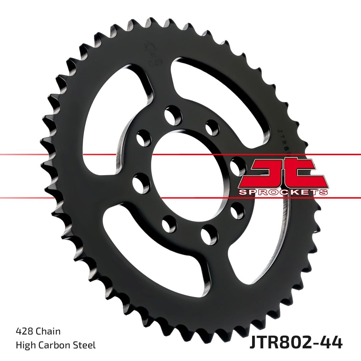 JT SPROCKETS JTR802.44 REAR REPLACEMENT SPROCKET 44 TEETH 428 PITCH NATURAL C49 HIGH CARBON STEEL JTR802.44