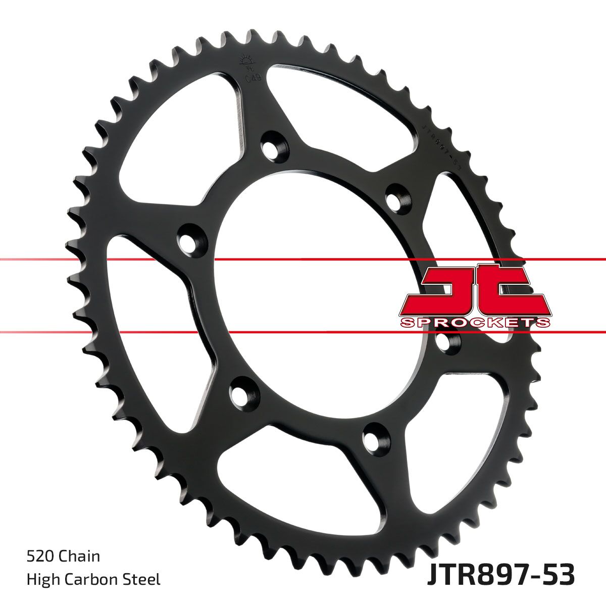 JT SPROCKETS JTR897.53 REAR REPLACEMENT SPROCKET 53 TEETH 520 PITCH BLACK C49 HIGH CARBON STEEL JTR897.53