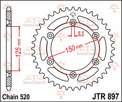 JT SPROCKETS JTR897.53 REAR REPLACEMENT SPROCKET 53 TEETH 520 PITCH BLACK C49 HIGH CARBON STEEL JTR897.53