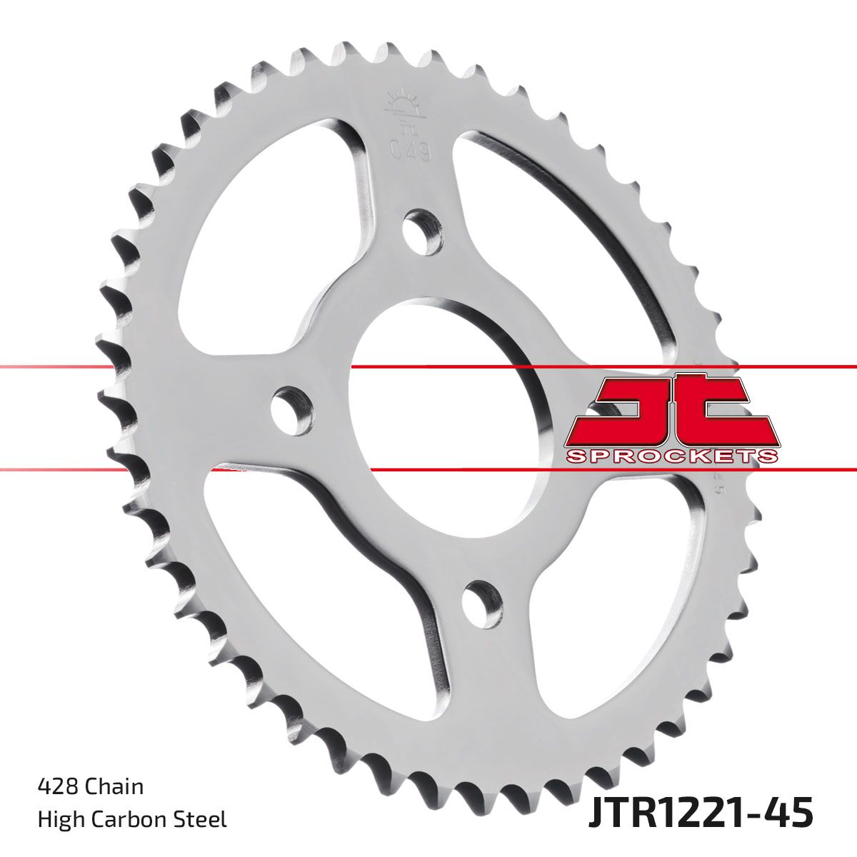 JT SPROCKETS JTR1221.45 REAR REPLACEMENT SPROCKET 45 TEETH 428 PITCH NATURAL C49 HIGH CARBON STEEL JTR1221.45