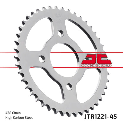 JT SPROCKETS JTR1221.45 REAR REPLACEMENT SPROCKET 45 TEETH 428 PITCH NATURAL C49 HIGH CARBON STEEL JTR1221.45