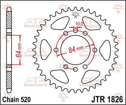 JT SPROCKETS JTR1826.37 REAR REPLACEMENT SPROCKET 37 TEETH 520 PITCH BLACK C49 HIGH CARBON STEEL JTR1826.37