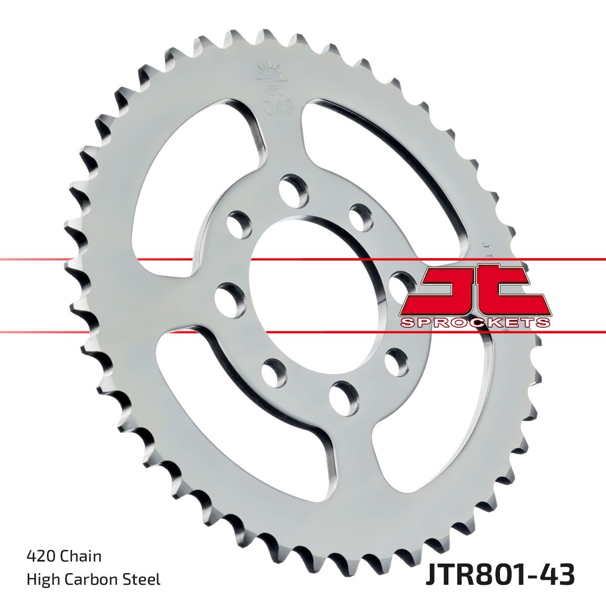 JT SPROCKETS JTR80143 REAR REPLACEMENT SPROCKET 43 TEETH 420 PITCH NATURAL C49 HIGH CARBON STEEL JTR801.43