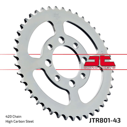 JT SPROCKETS JTR80143 REAR REPLACEMENT SPROCKET 43 TEETH 420 PITCH NATURAL C49 HIGH CARBON STEEL JTR801.43