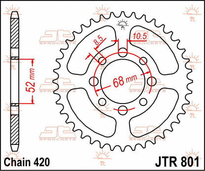 JT SPROCKETS JTR801.44 REAR REPLACEMENT SPROCKET 44 TEETH 420 PITCH NATURAL C49 HIGH CARBON STEEL JTR801.44