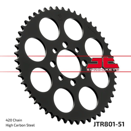 JT SPROCKETS JTR801.51 REAR REPLACEMENT SPROCKET 51 TEETH 420 PITCH NATURAL C49 HIGH CARBON STEEL JTR801.51