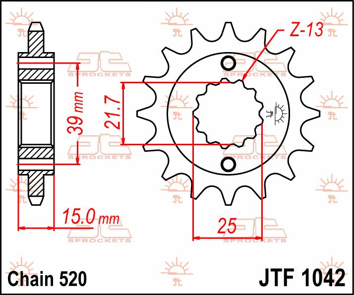 JT SPROCKETS JTF1042.14 FRONT REPLACEMENT SPROCKET 14 TEETH 520 PITCH NATURAL STEEL JTF1042.14