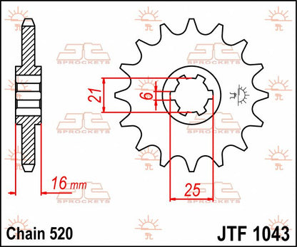 JT SPROCKETS JTF1043.14 FRONT REPLACEMENT SPROCKET 14 TEETH 520 PITCH NATURAL STEEL JTF1043.14