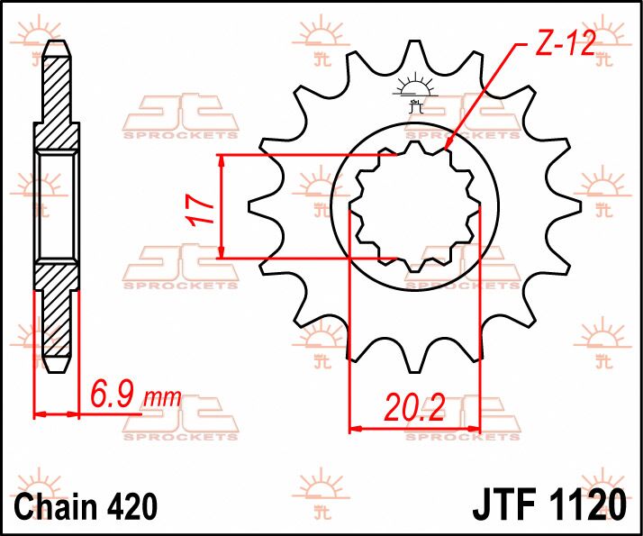 JT SPROCKETS JTF1120.13 FRONT REPLACEMENT SPROCKET 13 TEETH 420 PITCH NATURAL STEEL JTF1120.13