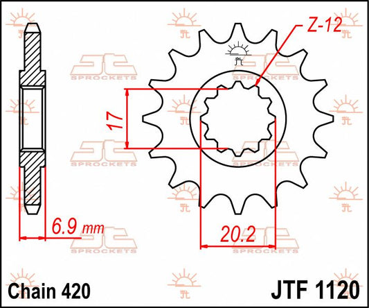 JT SPROCKETS JTF1120.14 FRONT REPLACEMENT SPROCKET 14 TEETH 420 PITCH NATURAL STEEL JTF1120.14