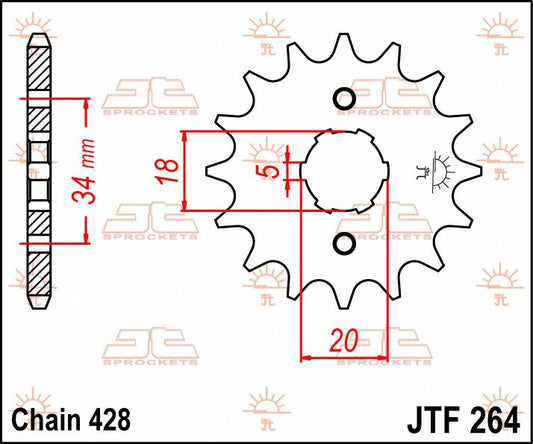 JT SPROCKETS JTF264.16 FRONT REPLACEMENT SPROCKET 16 TEETH 428 PITCH NATURAL STEEL JTF264.16