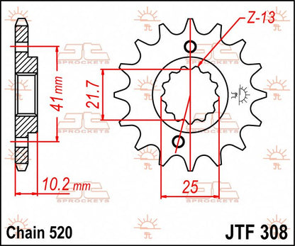 JT SPROCKETS JTF308.15 FRONT REPLACEMENT SPROCKET 15 TEETH 520 PITCH NATURAL STEEL JTF308.15