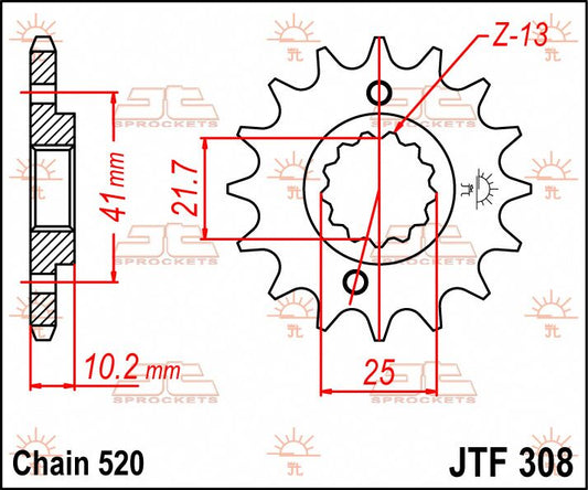JT SPROCKETS JTF308.15 FRONT REPLACEMENT SPROCKET 15 TEETH 520 PITCH NATURAL STEEL JTF308.15