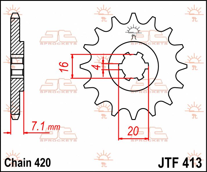 JT SPROCKETS JTF413.12 FRONT REPLACEMENT SPROCKET 12 TEETH 420 PITCH NATURAL STEEL JTF413.12