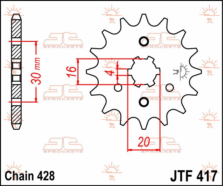 JT SPROCKETS JTF417.14 FRONT REPLACEMENT SPROCKET 14 TEETH 428 PITCH NATURAL STEEL JTF417.14