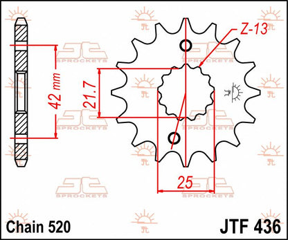 JT SPROCKETS JTF436.13 FRONT REPLACEMENT SPROCKET 13 TEETH 520 PITCH NATURAL STEEL JTF436.13