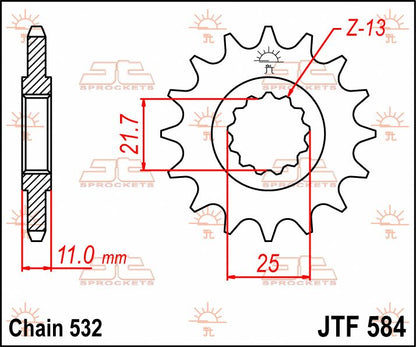 JT SPROCKETS JTF584.15 FRONT REPLACEMENT SPROCKET 15 TEETH 532 PITCH NATURAL STEEL JTF584.15